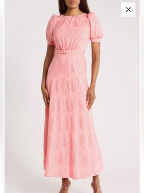 NWT LK Bennett Pearl Pink Puff-Sleeve Maxi/Midi Dress